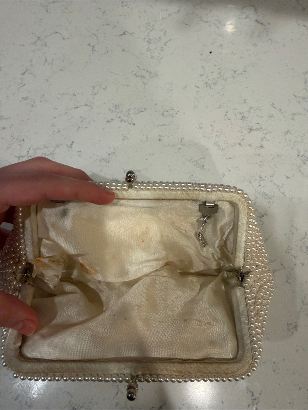 Vintage Pearl-Embellished Ivory Clutch Evening Bag - Picture 5 of 7